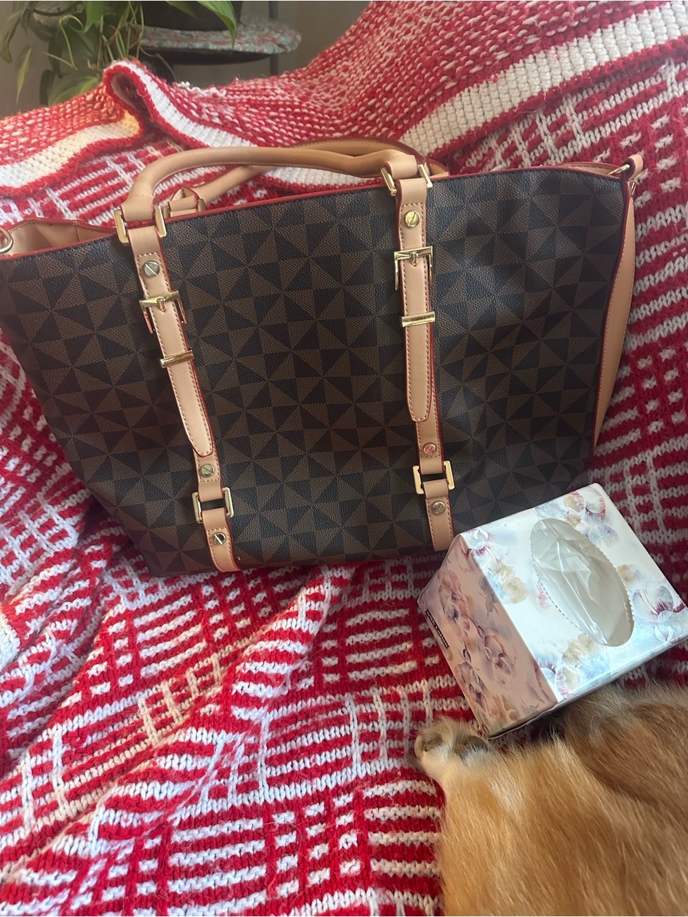 Classic Geometric Tote Bag in Brown and Tan